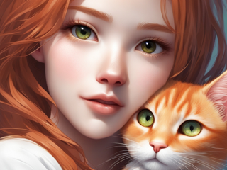 Girls and their cats: AI generated images Image